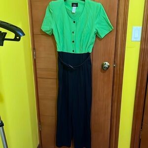 VINTAGE J.S.J. Petites Green and Navy Jumpsuit Sz 8 P